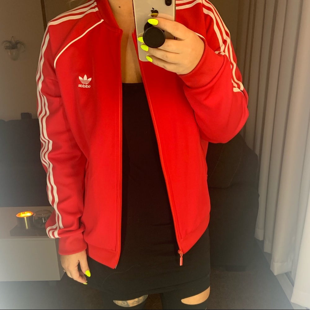 Red Adidas zip up jacket